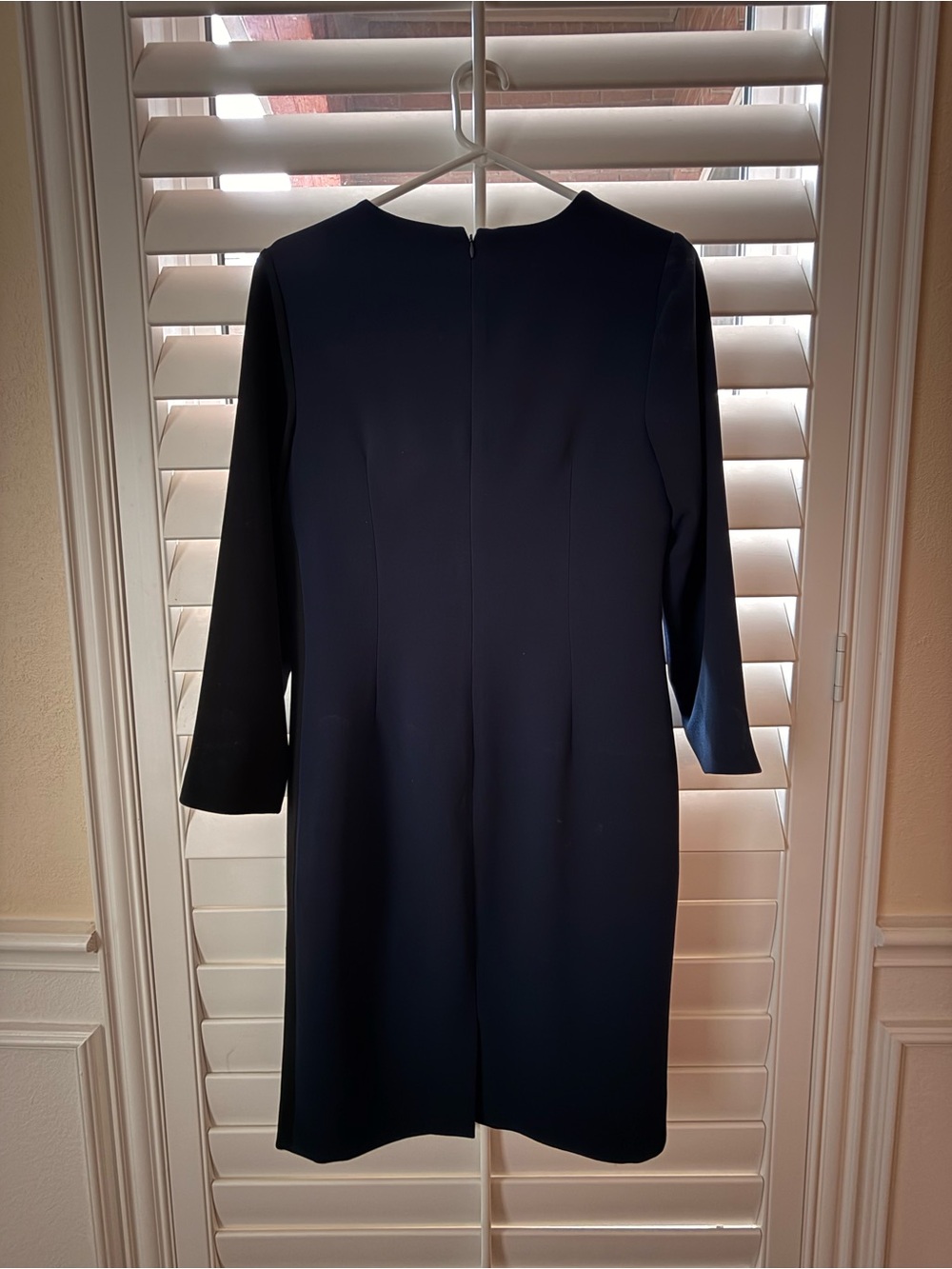 Teri Jon Navy Long-Sleeve Sheath Dress with Side Drape - Picture 3 of 3